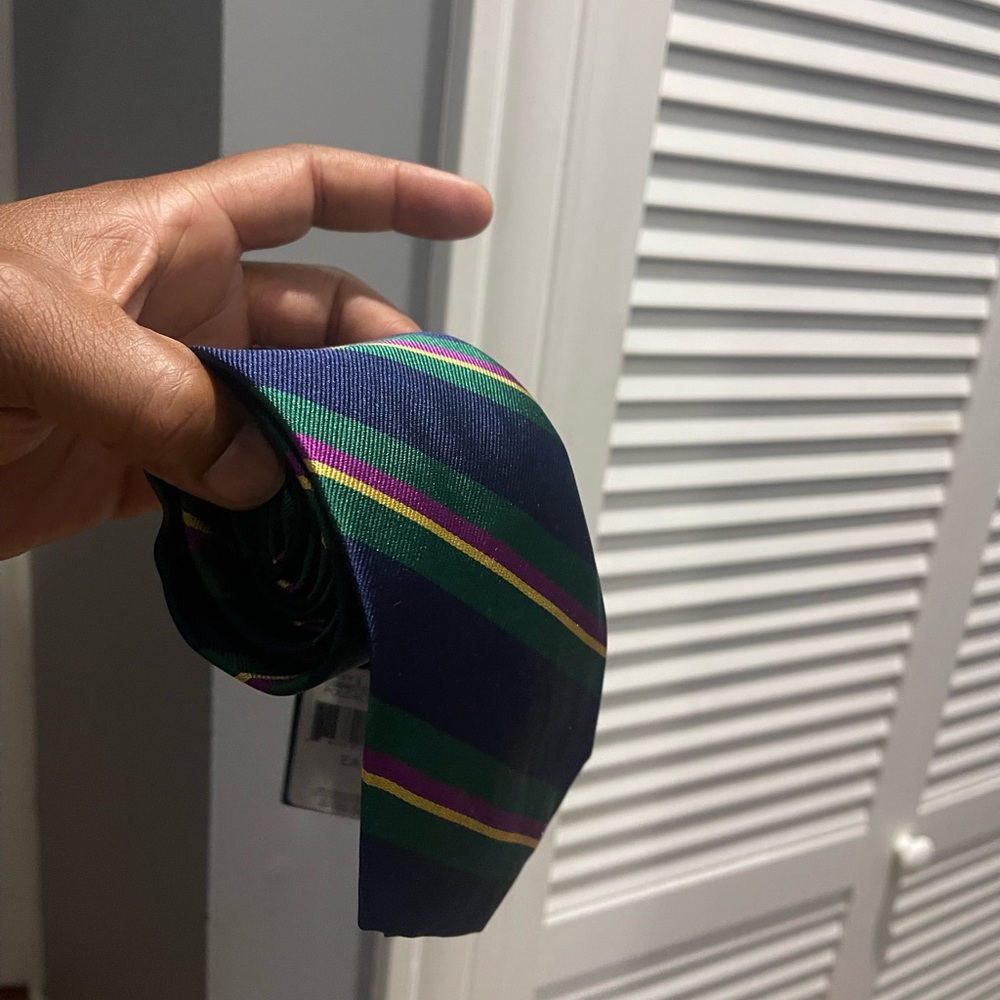 NWT Ralph Lauren Navy Tie with Green and Pink Stripes Sz OS